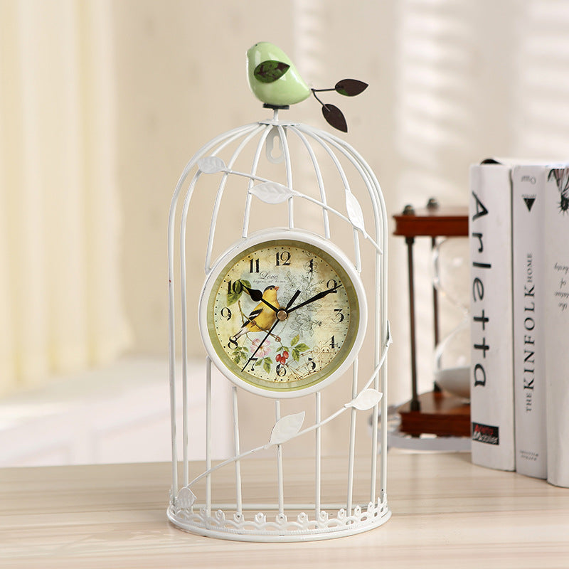 Iron Bird Cage Clock Home Decor