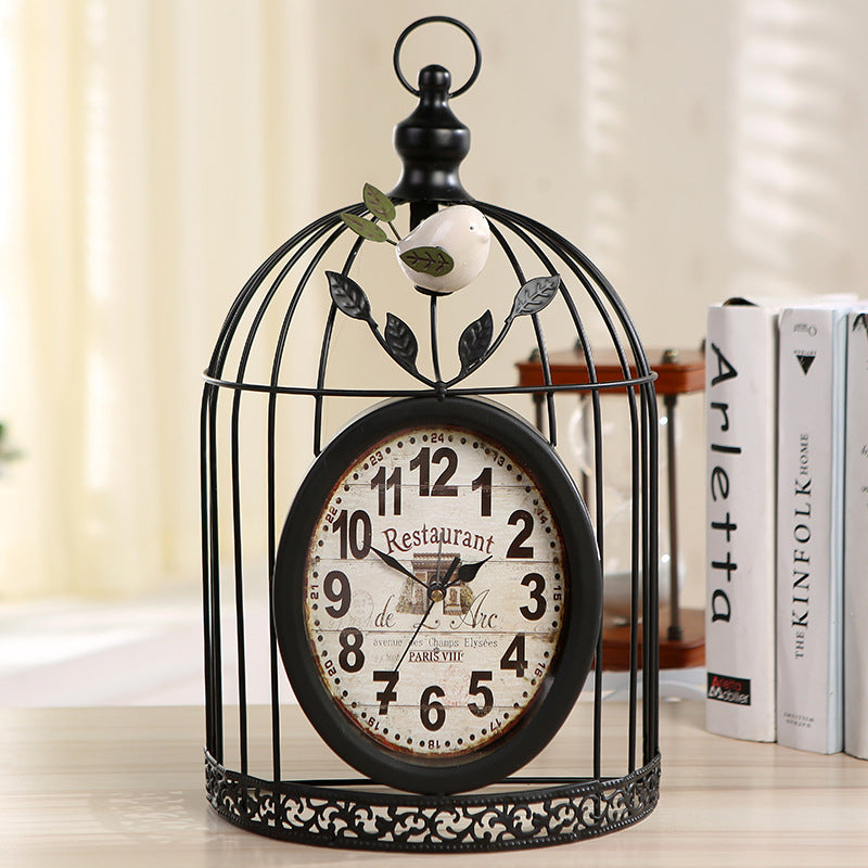 Iron Bird Cage Clock Home Decor