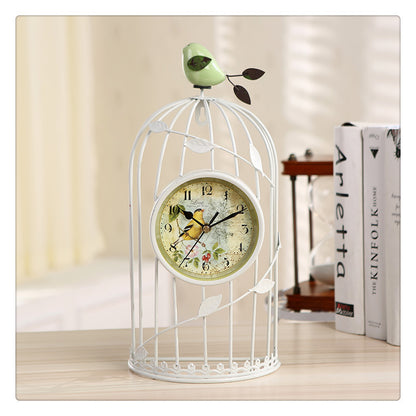 Iron Bird Cage Clock Home Decor