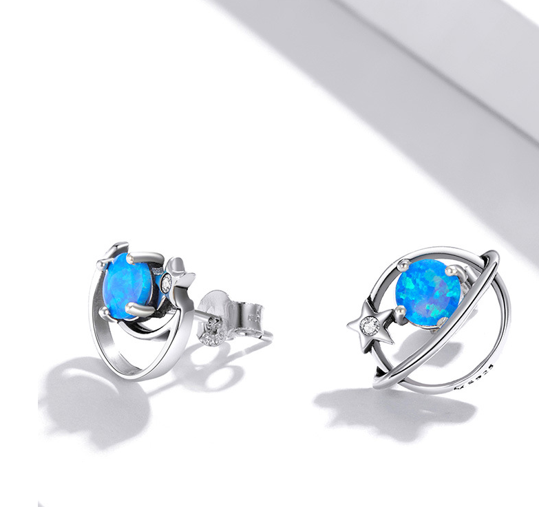 Sterling Simple Hollow Blue Opo Earrings