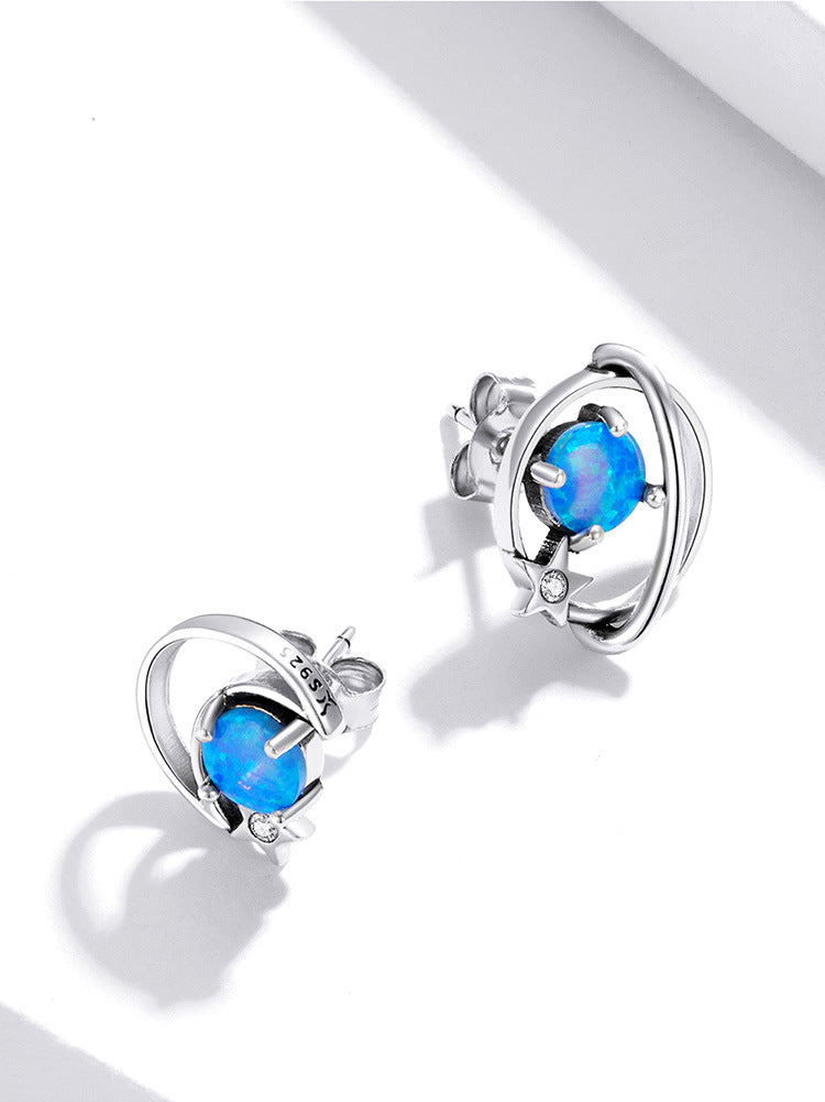 Sterling Simple Hollow Blue Opo Earrings