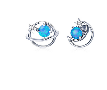 Sterling Simple Hollow Blue Opo Earrings