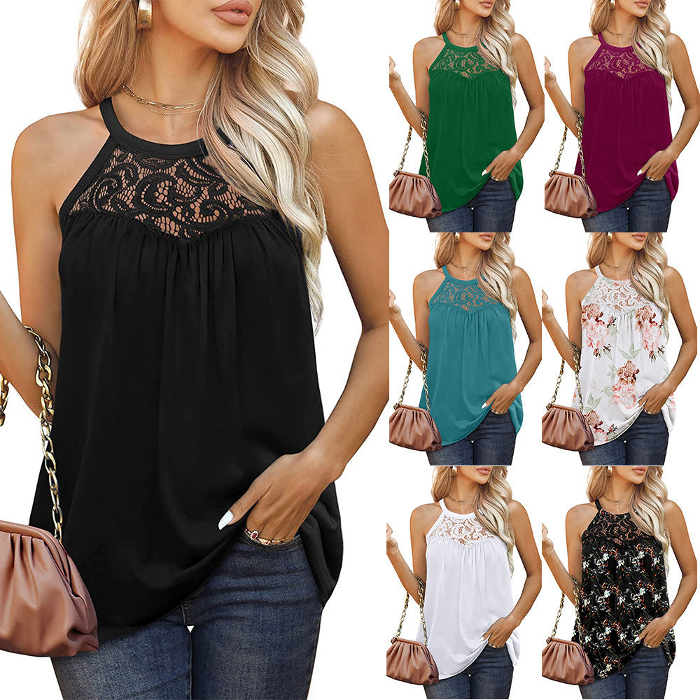 Loose Fit Tank Tops with Lace Halter